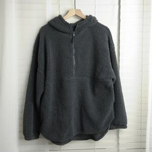 Old Navy Oversized Sherpa Hoodie Teddy Fleece Pullover‎ L Charcoal Gray Cozy
